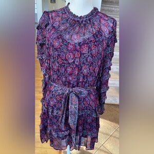 Cleobella Rosalia Purple Ruffled Tie Front Mini Dress- Soze Medium